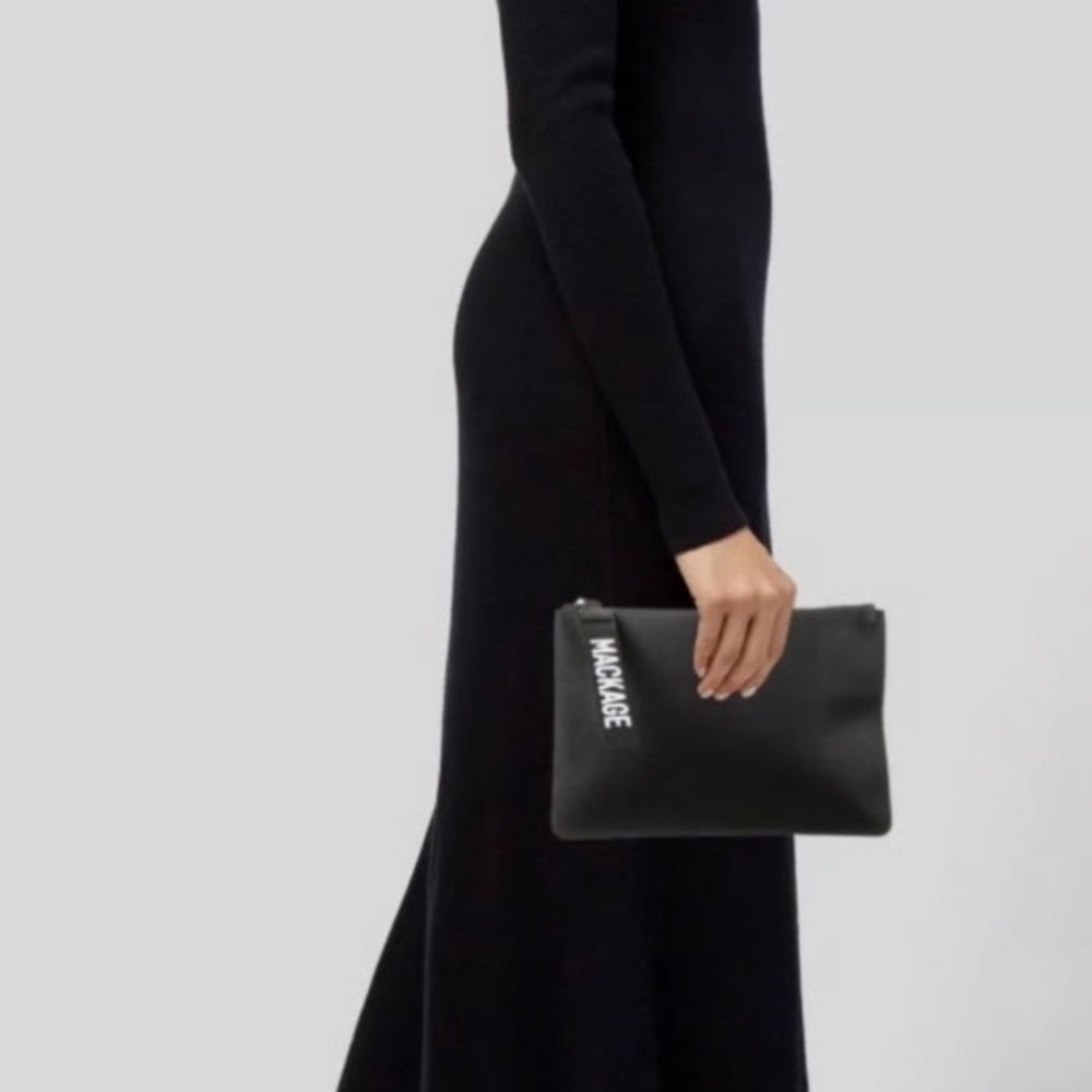New MACKAGE Darcy Leather Bag Clutch Purse Black Top Zipper